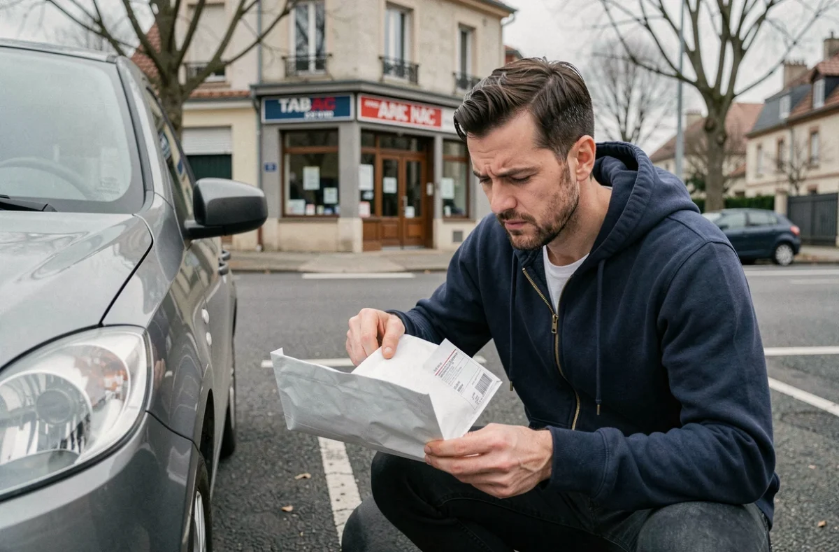 Homme tentant de préparer un colis mal emballé avant de le déposer dans un point relais Vinted