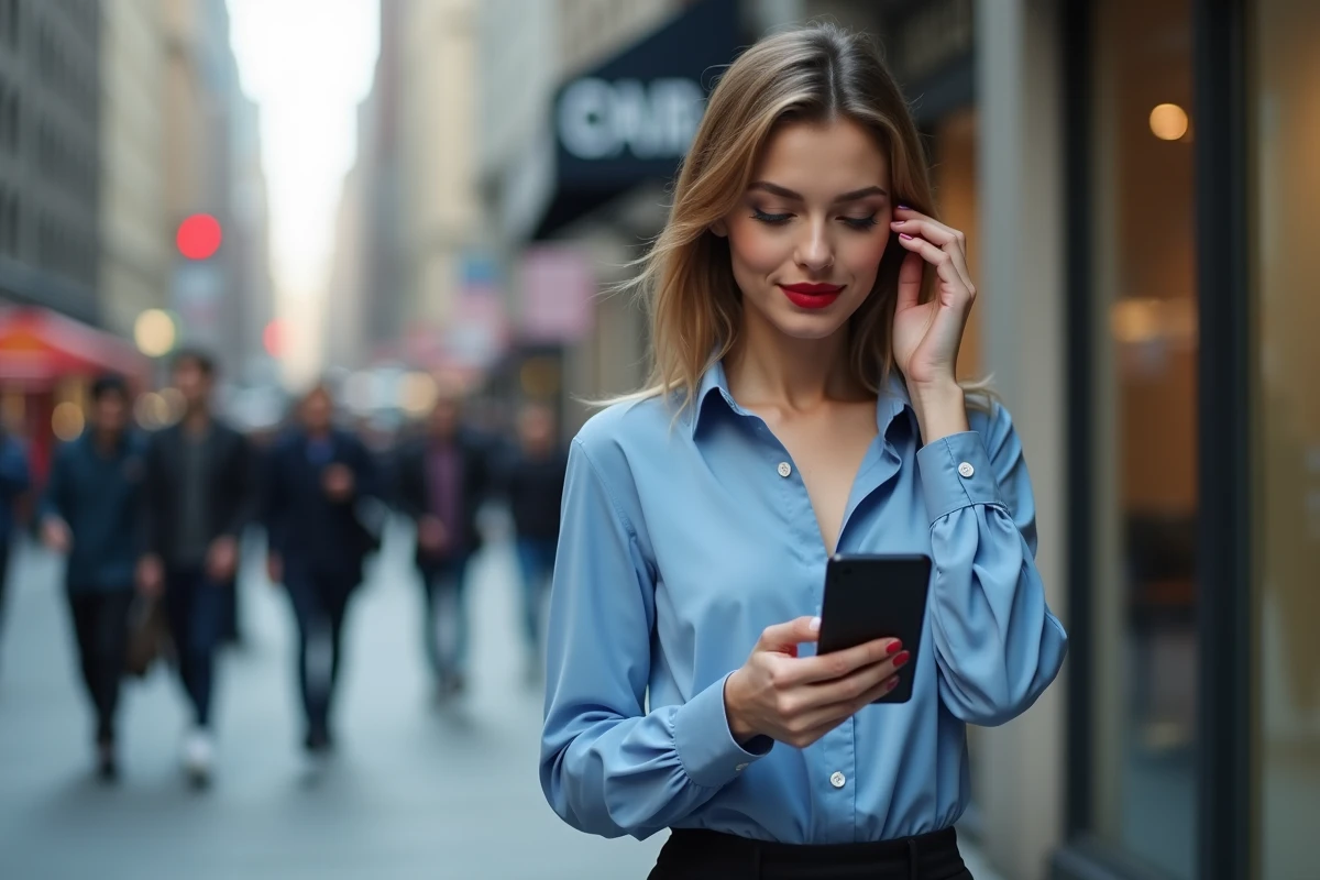 Jeune femme avec rouge à lèvres dans la rue urbaine