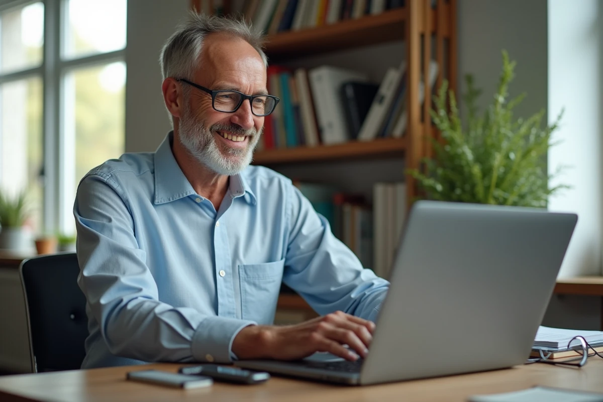 Homme d age moyen naviguant sur un site de seconde main