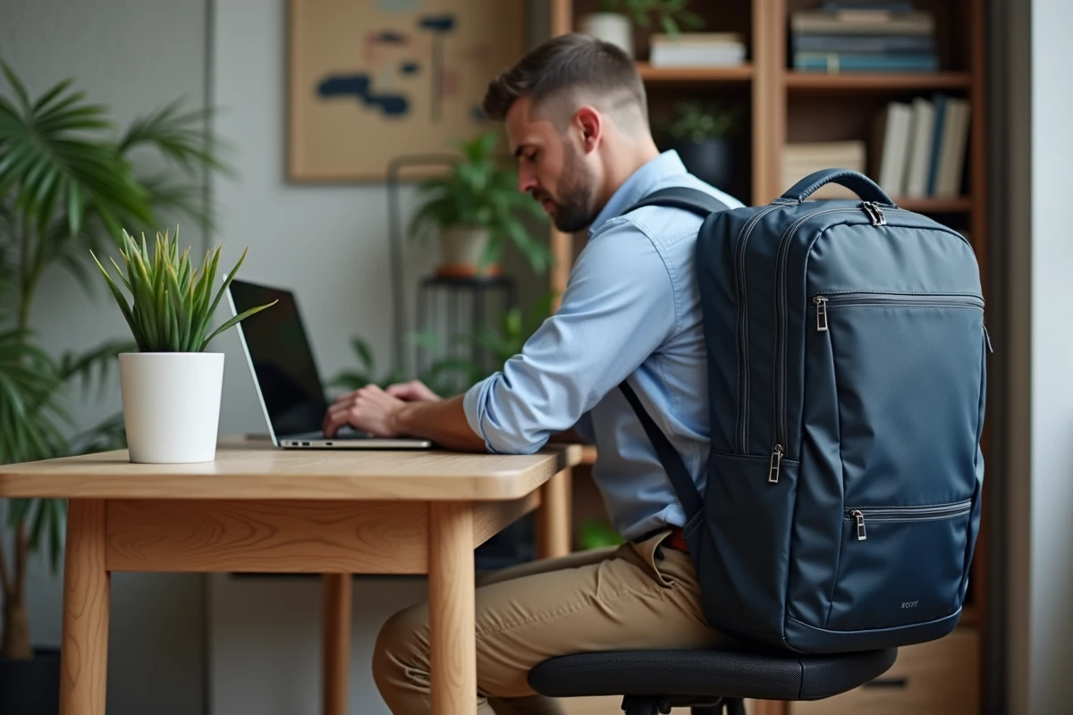Homme d affaires travaillant avec sac de bureau ergonomique