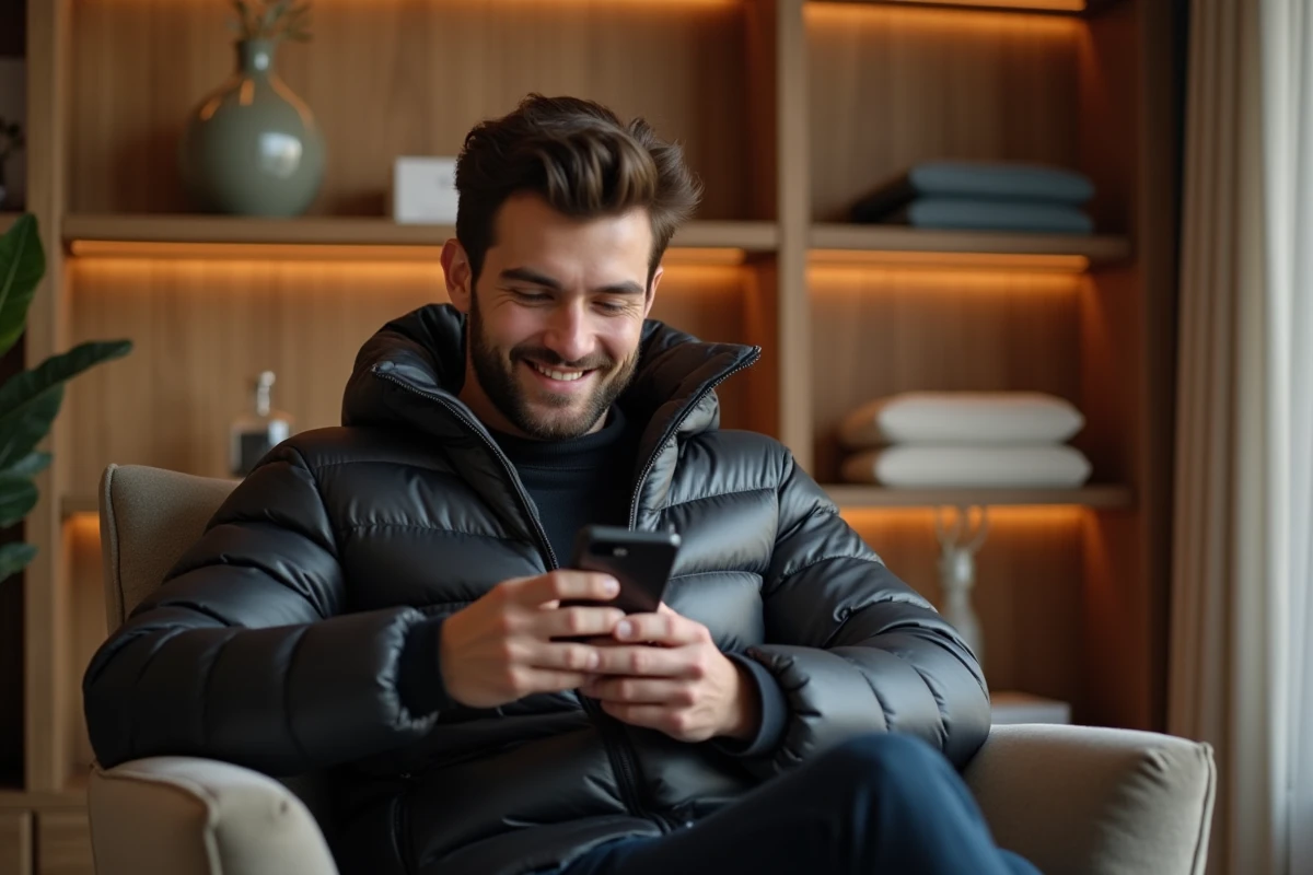 Homme en manteau luxe dans un intérieur moderne