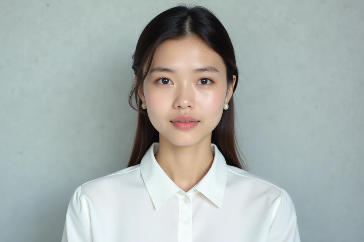 Jeune femme en portrait pour photo passeport visage neutre