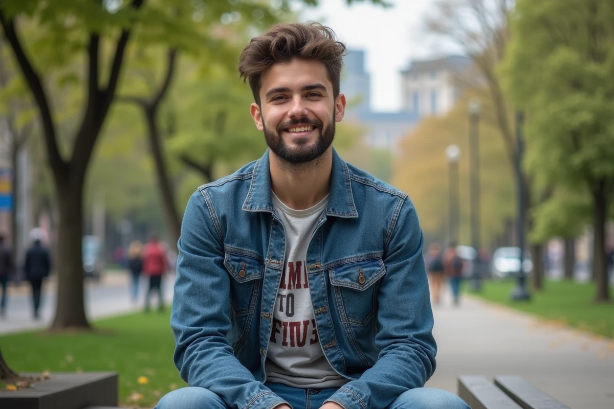 Jeune homme en extérieur dans un parc urbain