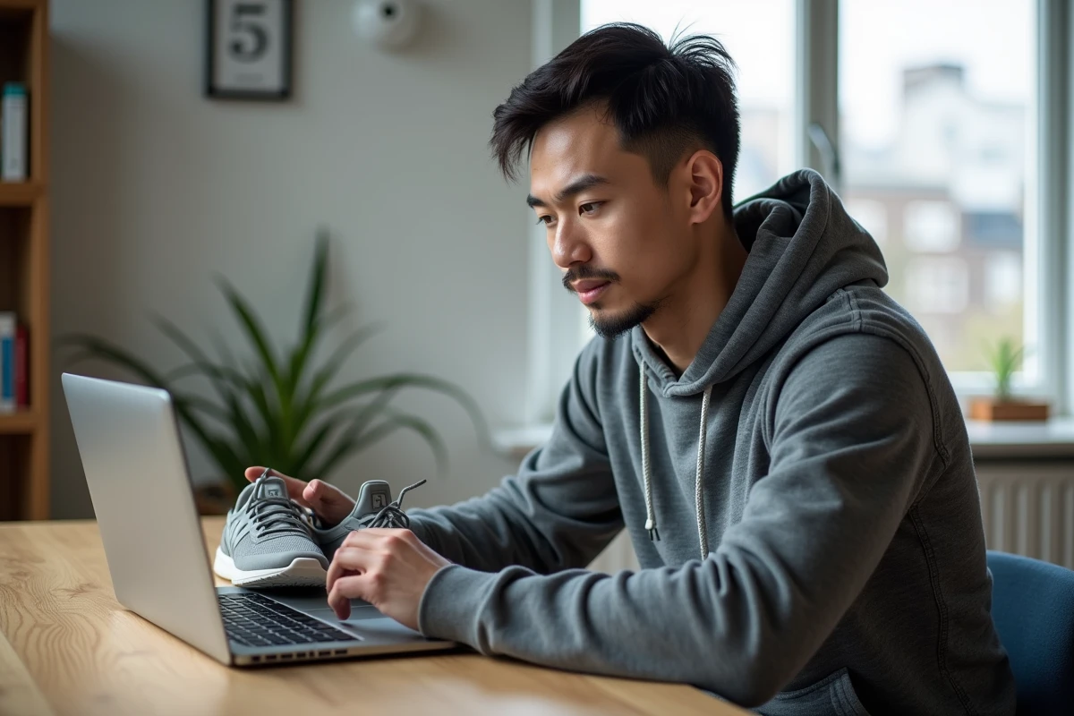 Jeune homme regardant des sneakers dans un intérieur lumineux