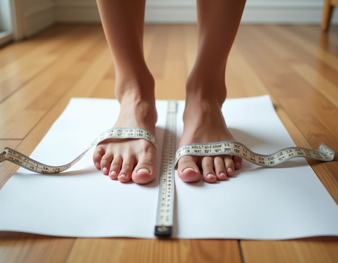 Mesure des deux pieds sur papier pour identifier les différences de pointure